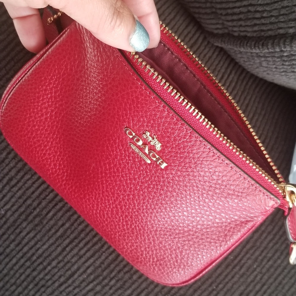 Red Coach Leather Wristlet